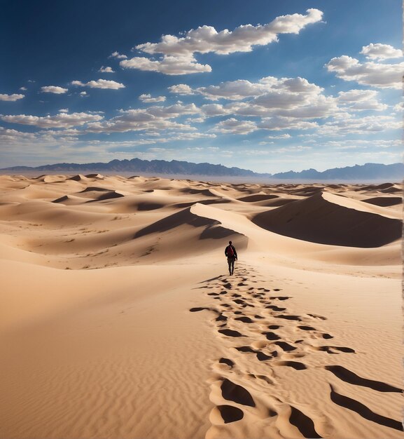 Photo un homme seul marchant à travers un vaste paysage désertique