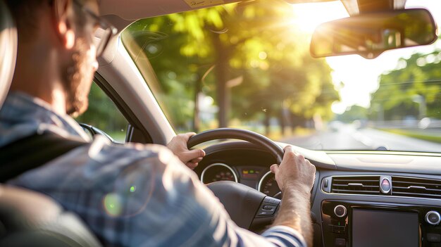 Homme sur le siège du conducteur de la voiture