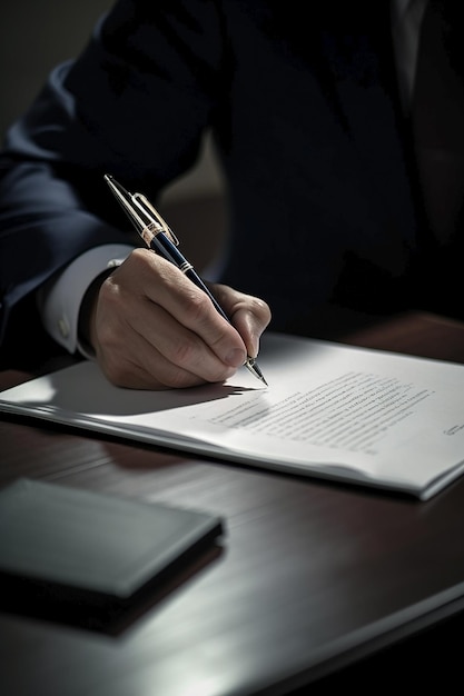 Un homme signant un document avec un stylo