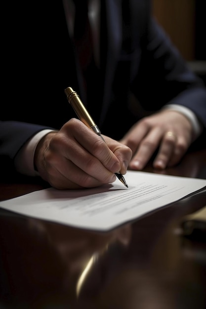 Un homme signant un document avec un stylo