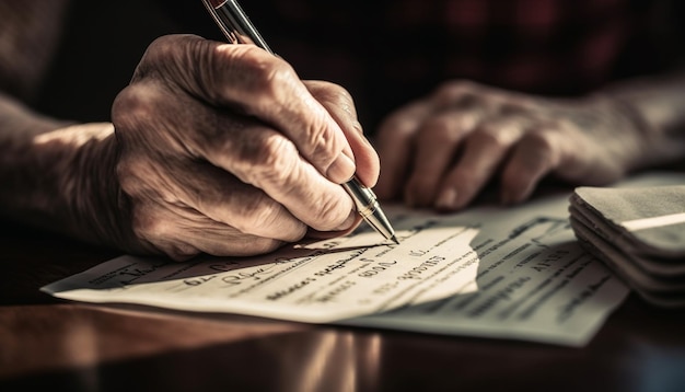 Photo un homme signant un document avec un stylo