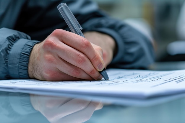 Homme signant des documents avec un stylo remplissant des documents importants photo de documents d'éducation