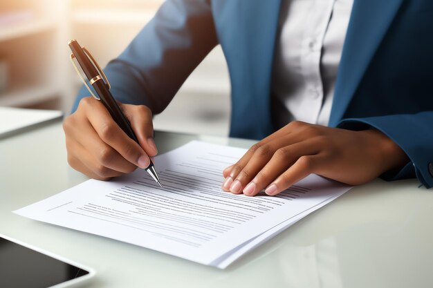 Photo homme signant des papiers et des documents