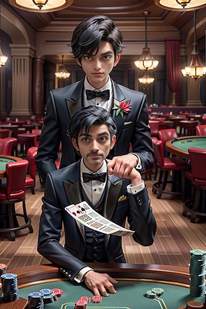 un homme en smoking avec un papier à la main