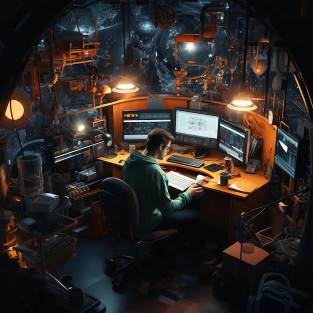 Un homme à son bureau d'ordinateur effectuant diverses activités professionnelles