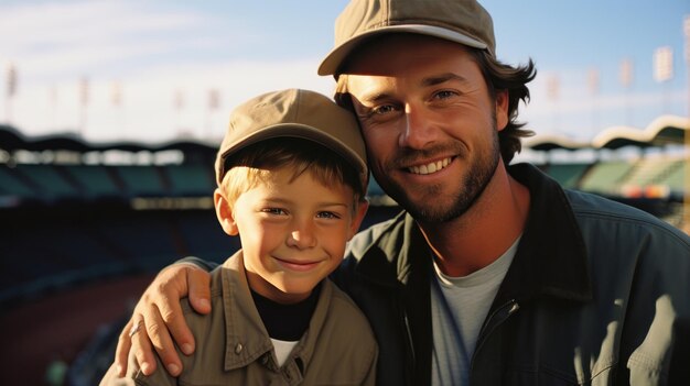 Un homme et son fils à un match de baseball