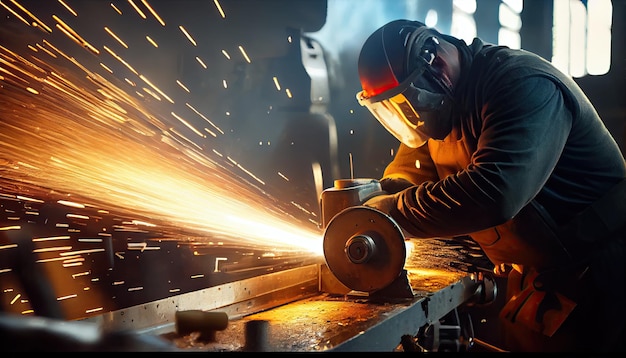 Homme soudant un environnement industriel en métal