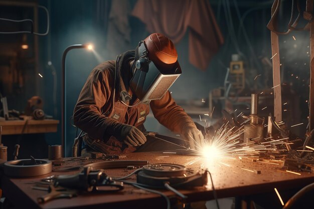 Un homme soudeur travaillant sur un morceau de métal