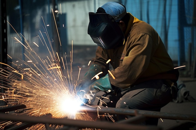 Un homme soudeur travaillant sur une structure métallique