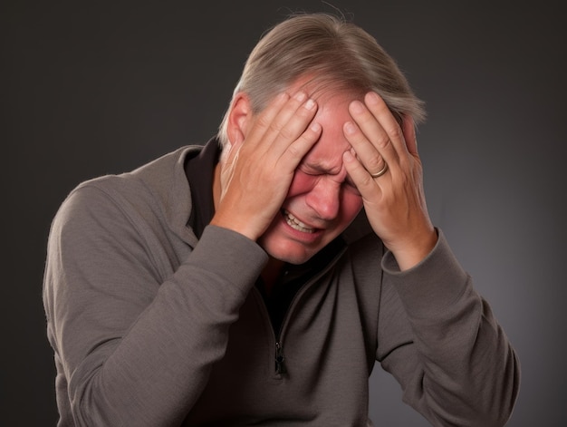 Homme souffrant de douleur sur fond neutre