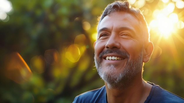 Un homme souriant au soleil