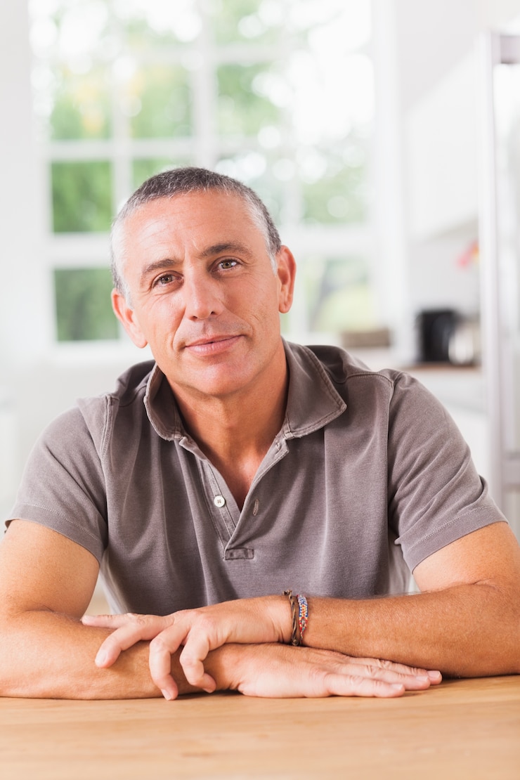 Photo homme souriant dans la cuisine
