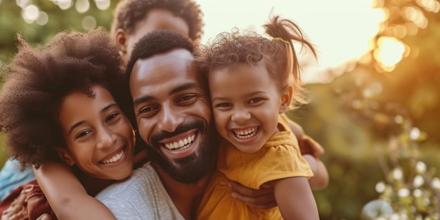 Photo un homme souriant avec deux enfants.