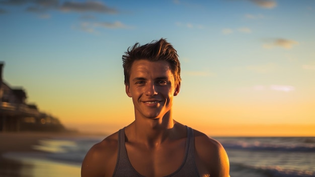 Homme souriant sur la plage