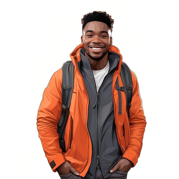 Homme souriant portant une veste orange