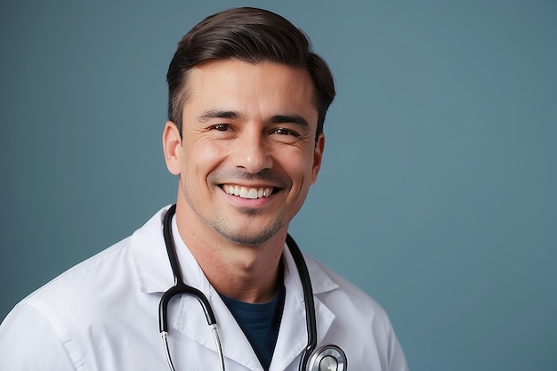 Un homme souriant avec un stéthoscope sur sa poitrine