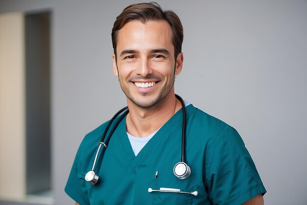 Un homme souriant avec un stéthoscope sur sa poitrine