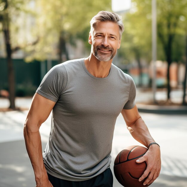 Homme souriant tenant un ballon de basket