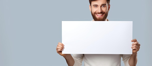 Photo homme souriant tenant une bannière vierge