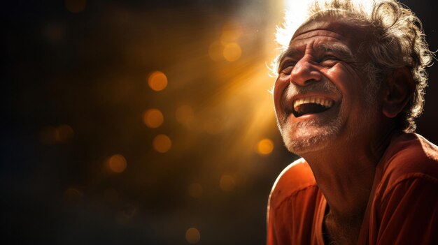 Un homme avec un sourire sur son visage et riant ai