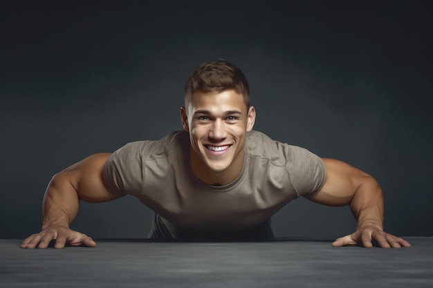 Un homme sourit et s'étire sur une table.