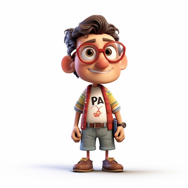 Homme de style dessin animé Pixar sur fond blanc