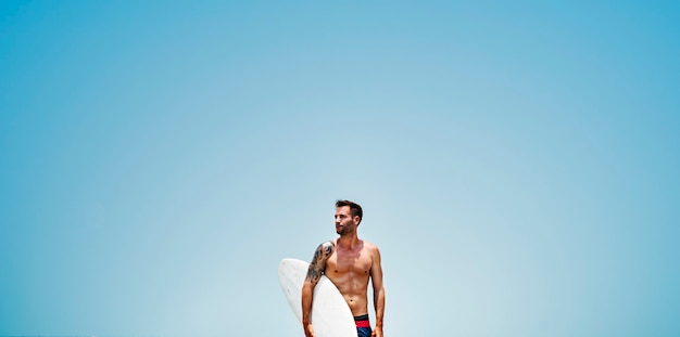 homme, surf, passe-temps, plage, concept