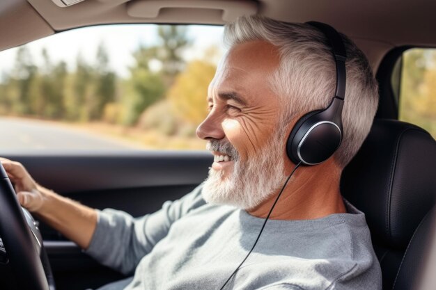 Photo homme syntonisant la radio pendant un trajet en voiture