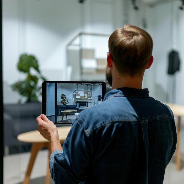 Un homme avec une tablette joue à un jeu vidéo