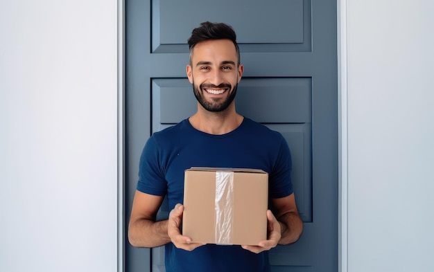 Un homme tenant une boîte qui dit " Joyeux anniversaire " dessus.