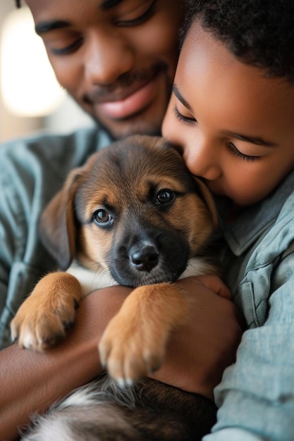 Photo un homme tenant un chiot dans ses bras