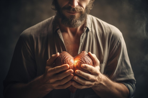 Photo un homme tenant un cœur en gros plan