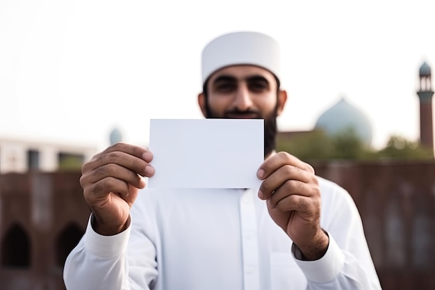 Photo un homme tenant une feuille de papier vierge