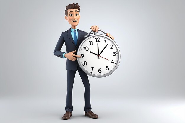 Homme tenant une horloge et un calendrier illustration rendue en 3D