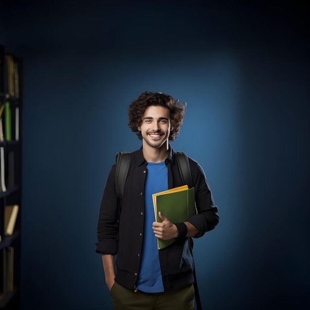 Un homme tenant un livre et souriant à la caméra