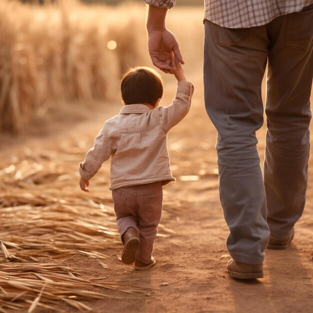 un homme tenant la main d'un petit enfant