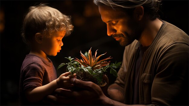 Photo un homme tenant un petit enfant dans ses mains