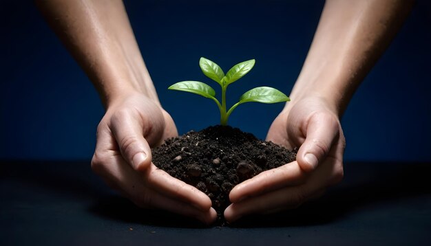 Photo un homme tenant une petite plante dans ses mains