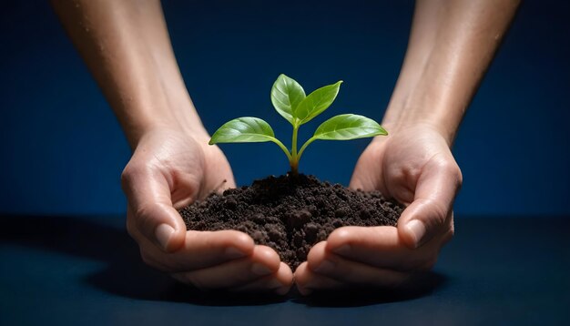 Photo un homme tenant une plante dans ses mains