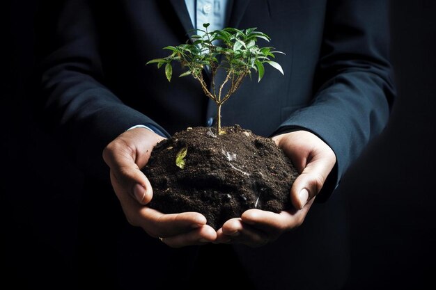 Un homme tenant une plante dans ses mains