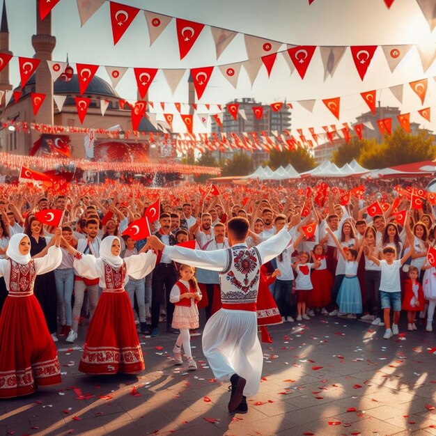 un homme en tenue traditionnelle danse devant une foule de gens