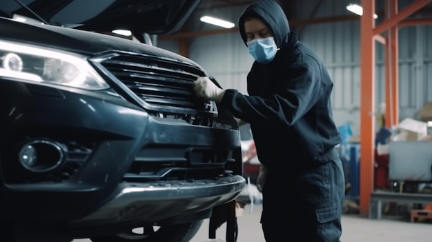 Homme testant l'état technique de la roue de voiture Generative Ai