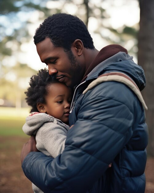 Photo un homme tient un enfant dans ses bras.