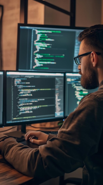 Homme travaillant au bureau avec plusieurs