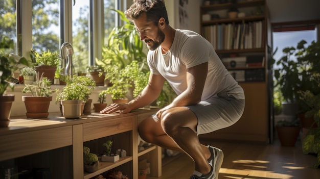 homme travaillant dans un appartement