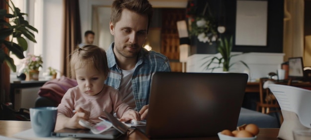 homme travaillant avec une famille d'ordinateurs portables en arrière-plan IA générative