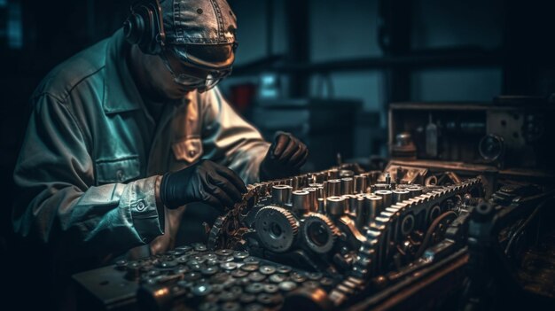 Un homme travaillant sur une machine avec un casque.