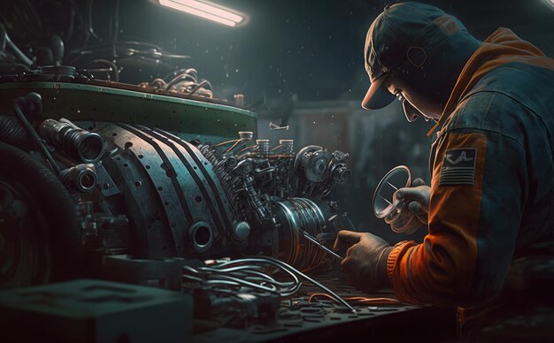 Un homme travaillant sur une machine avec un outil dessus.