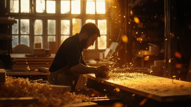 Un homme travaillant sur un morceau de bois