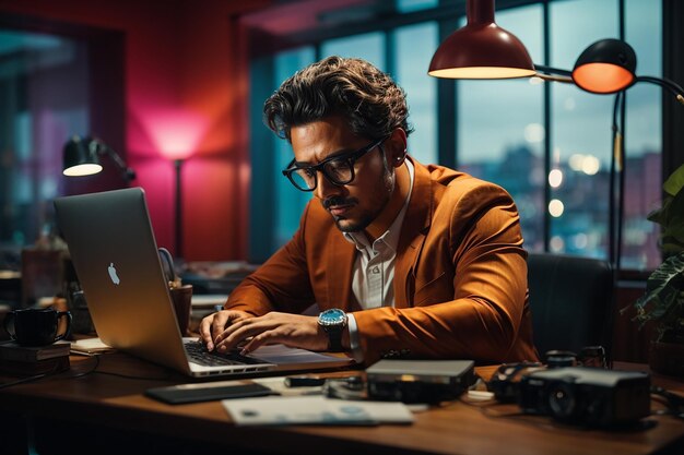 Homme travaillant sur un ordinateur portable au bureau